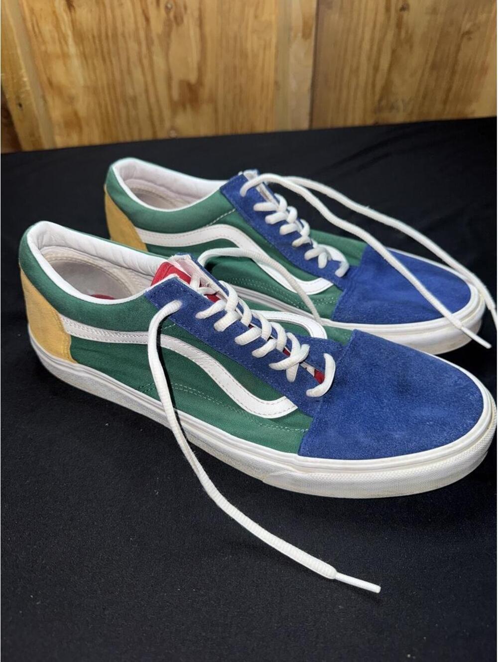 Vans Old Skool Multi Color Suede Sneakers with blue, green, and yellow size 13
